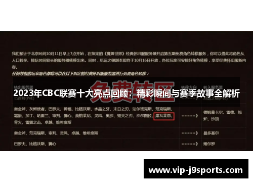 2023年CBC联赛十大亮点回顾：精彩瞬间与赛季故事全解析